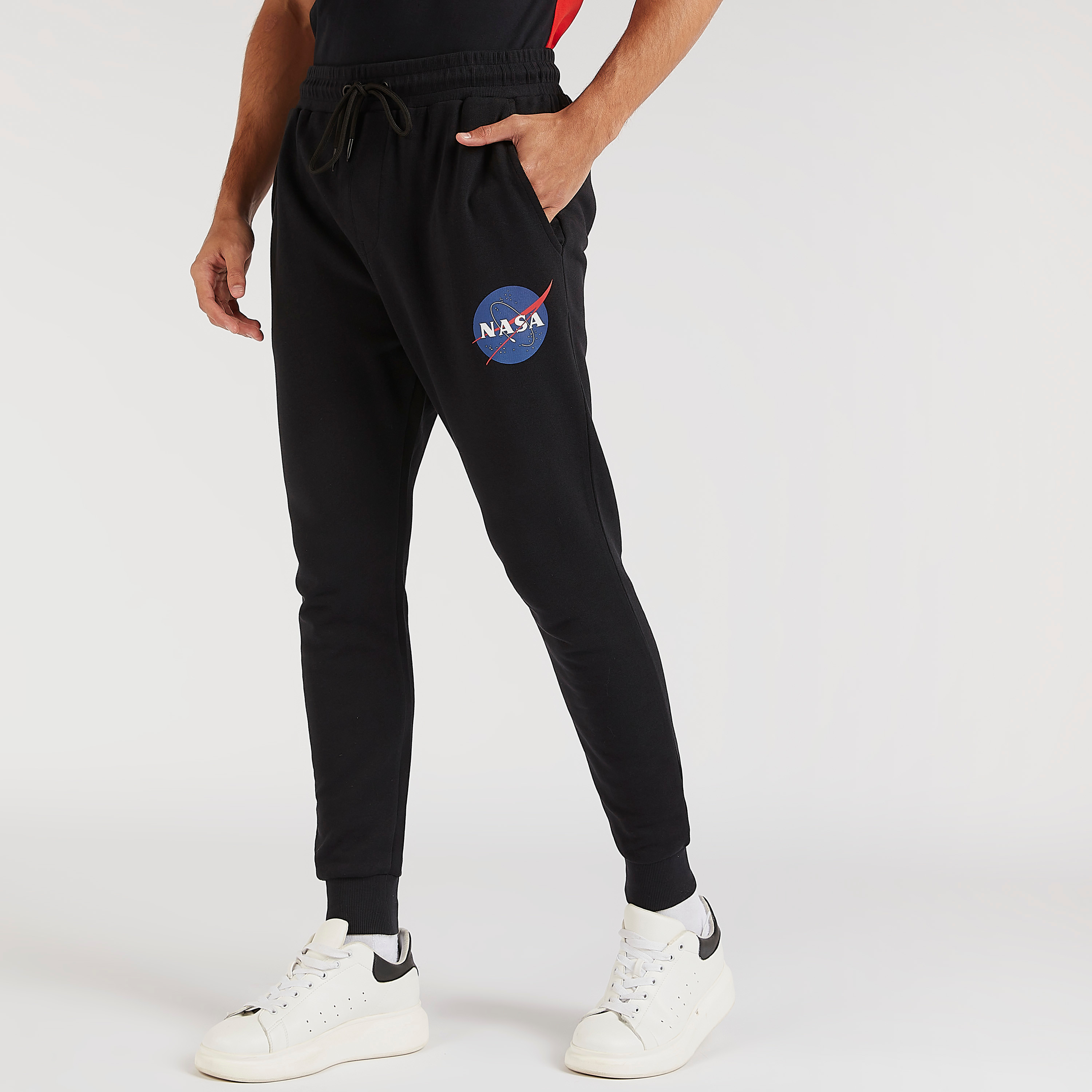 Buy NASA Print Mid Rise Joggers with Drawstring and Pockets