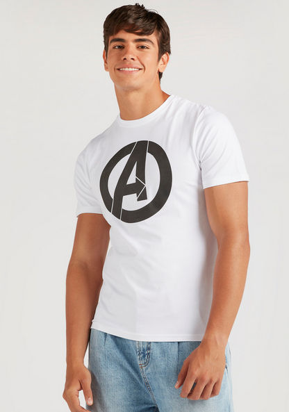 Avengers Print T-shirt with Crew Neck and Short Sleeves