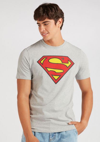 Superman Print T-shirt with Crew Neck and Short Sleeves