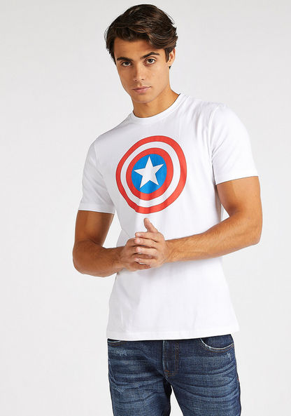 Captain America Print T-shirt with Crew Neck