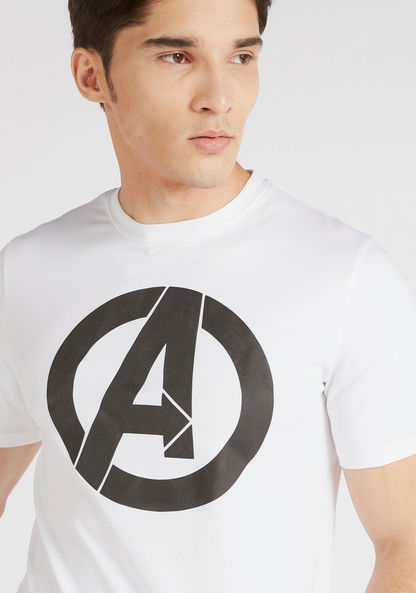 Avengers Print Crew Neck T-shirt with Short Sleeves