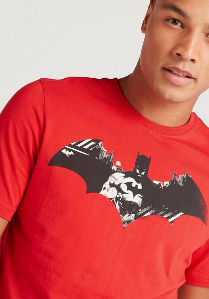 Batman Logo Print Crew Neck T-shirt with Short Sleeves