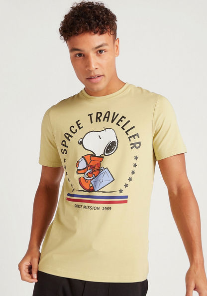 Snoopy Print Crew Neck T-shirt with Short Sleeves