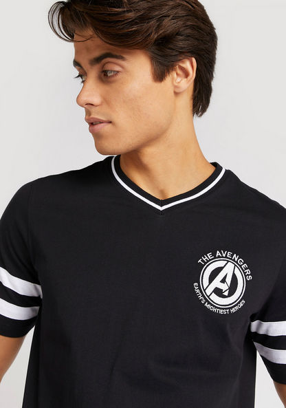 Avengers Embroidered V-neck T-shirt with Short Sleeves