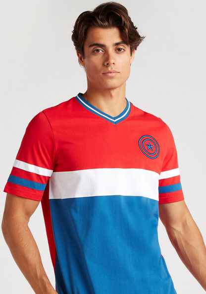 Captain America Embroidered V-Neck T-shirt with Short Sleeves