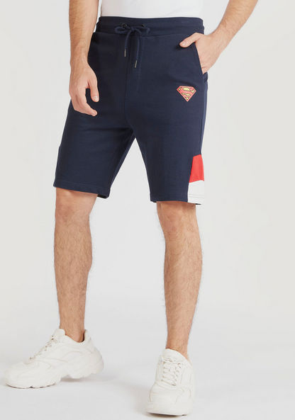 Superman Print Shorts with Pockets and Drawstring Waist