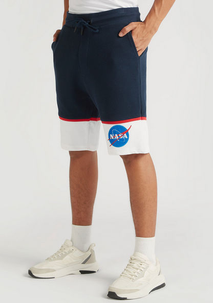 NASA Embroidered Mid-Rise Shorts with Pockets and Drawstring Closure
