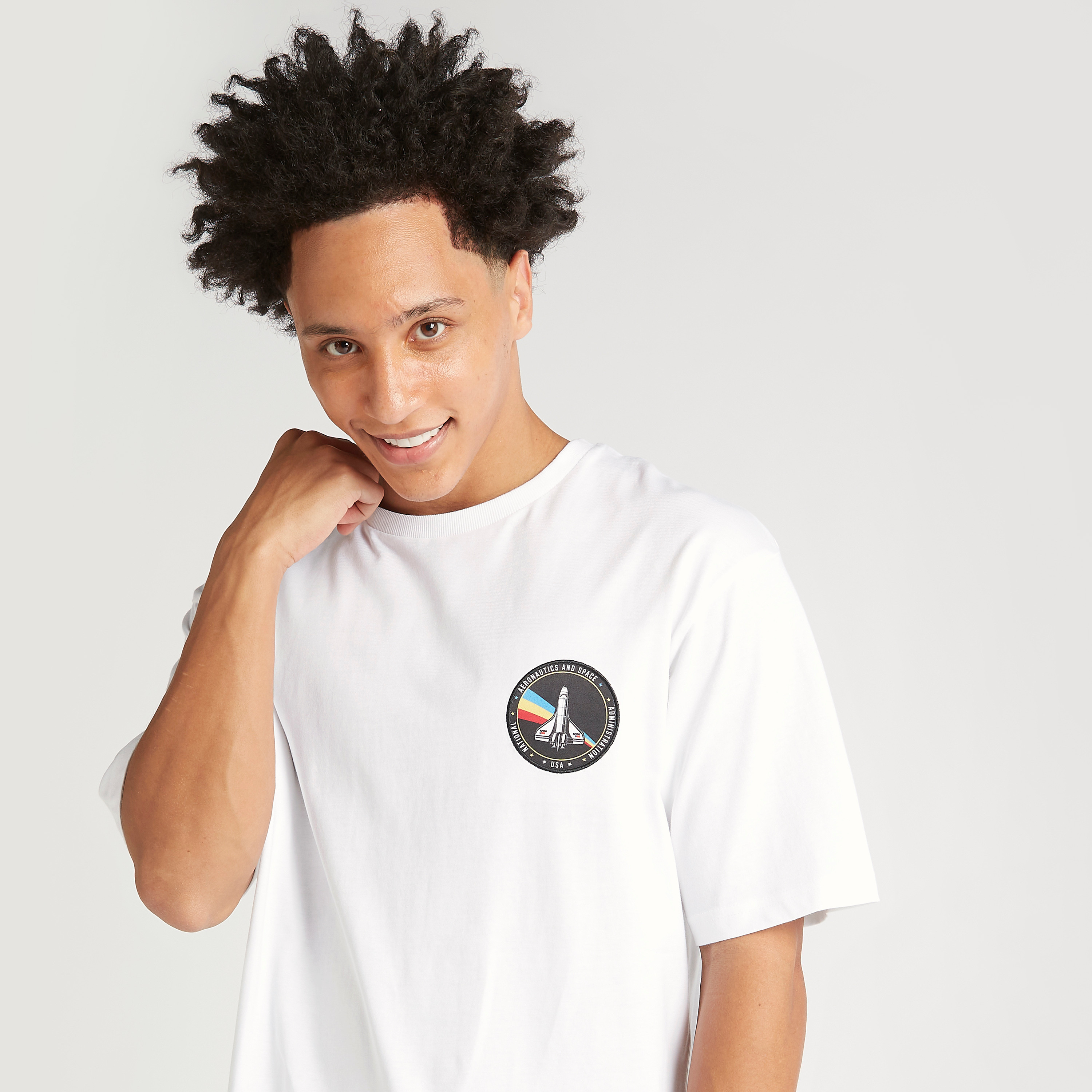 NASA Print Crew Neck T shirt with Short Sleeves