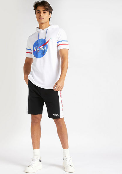 NASA Print Hooded T-shirt with Short Sleeves
