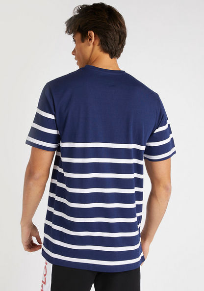 NASA Print Striped Crew Neck T-shirt with Short Sleeves