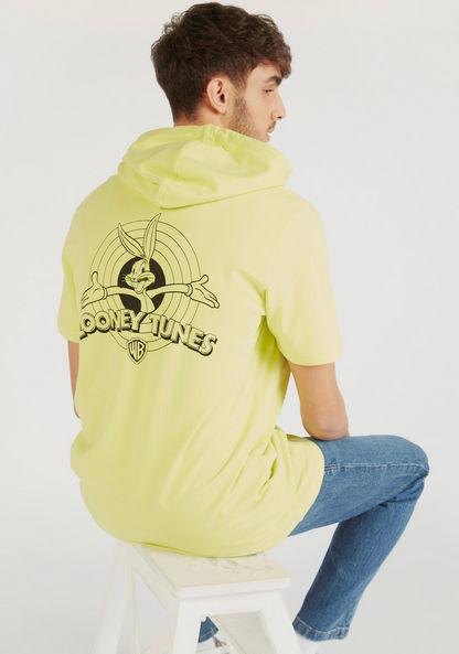 Looney Tunes Print T-shirt with Hood and Short Sleeves