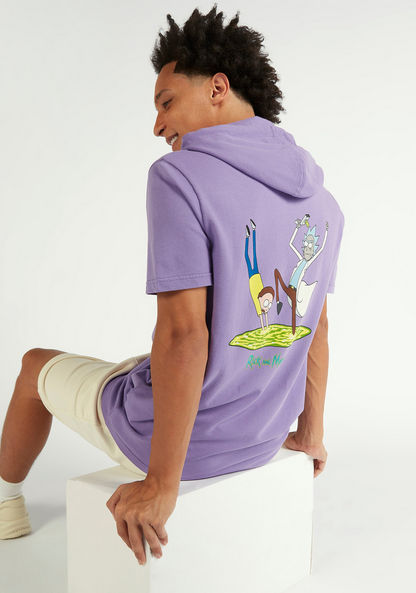 Rick and Morty Print Hooded T-shirt with Short Sleeves
