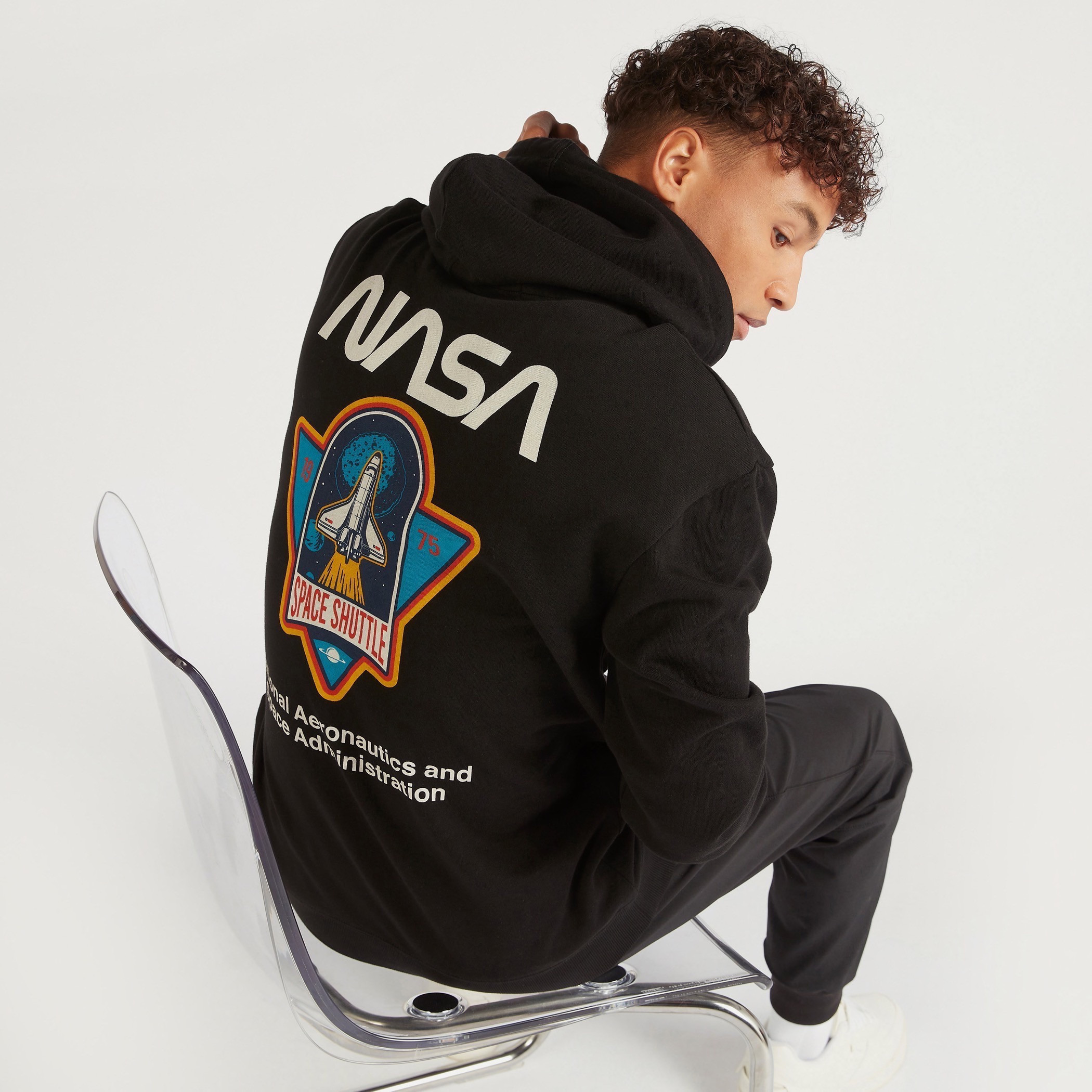 Buy NASA Print Hooded Sweatshirt with Kangaroo Pocket Splash UAE