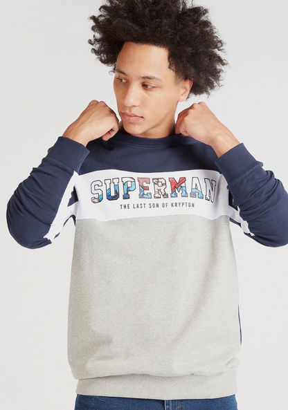Superman Print Crew Neck Sweatshirt with Long Sleeves-Sweatshirts-image-2