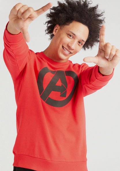 Avengers Logo Print Crew Neck Sweatshirt with Long Sleeves