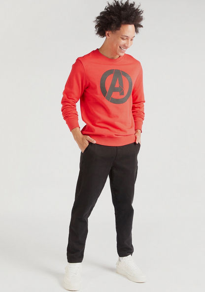 Avengers Logo Print Crew Neck Sweatshirt with Long Sleeves