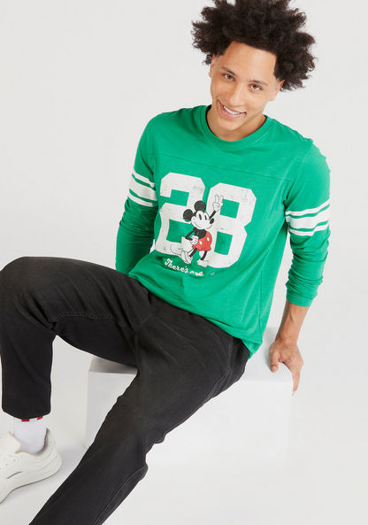 Mickey Mouse Print Crew Neck T-shirt with Long Sleeves