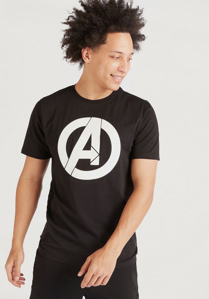 Avengers Print Crew Neck T-shirt with Short Sleeves-T Shirts-image-0