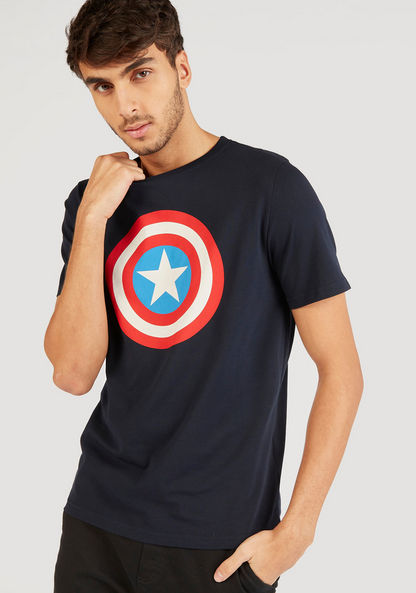 Captain America Sheild Print Crew Neck T-shirt with Short Sleeves