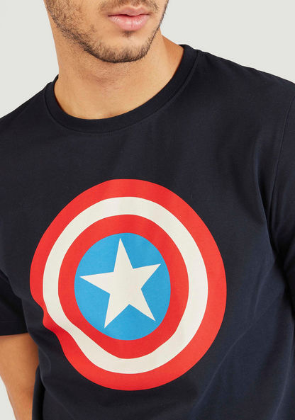 Captain America Sheild Print Crew Neck T-shirt with Short Sleeves