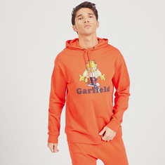 Garfield Print Sweatshirt with Hood and Long Sleeves