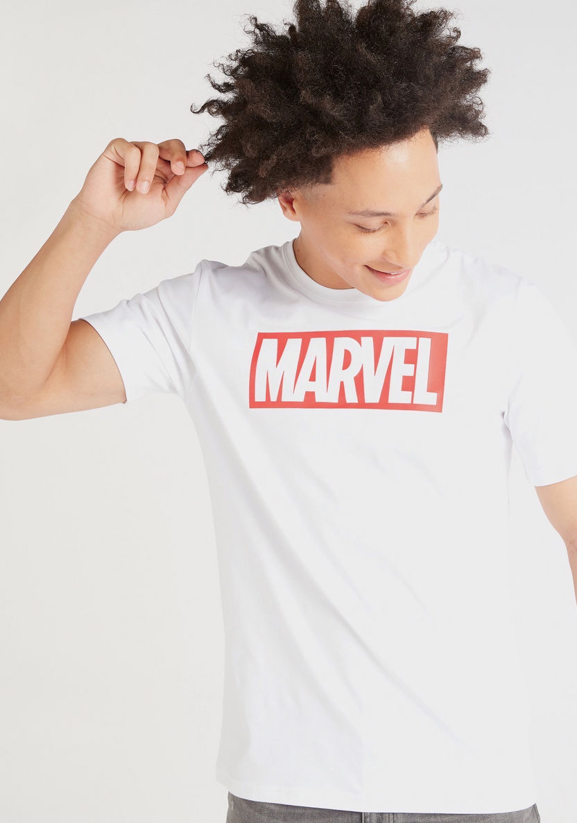 Marvel Print Crew Neck T-shirt with Short Sleeves-T Shirts-image-0