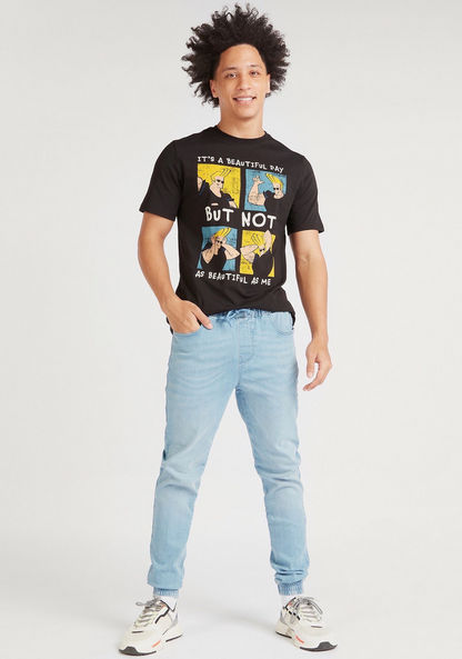 Johnny Bravo Print Crew Neck T-shirt with Short Sleeves