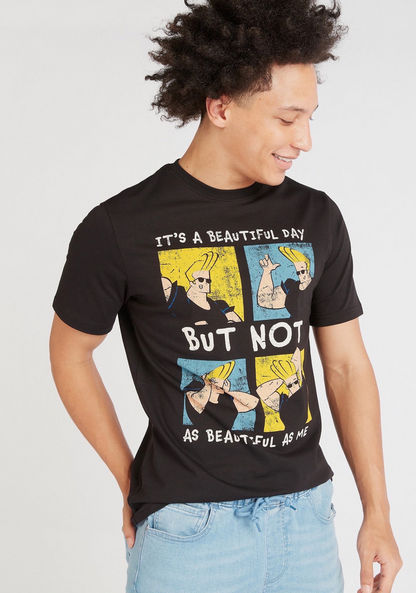 Johnny Bravo Print Crew Neck T-shirt with Short Sleeves