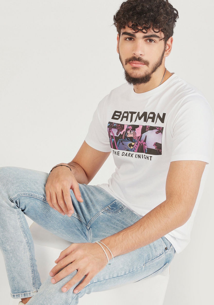 Batman Print Crew Neck T-shirt with Short Sleeves-T Shirts-image-0