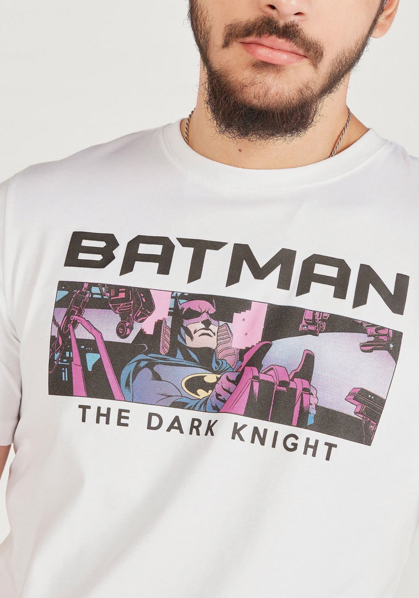 Batman Print Crew Neck T-shirt with Short Sleeves-T Shirts-image-4