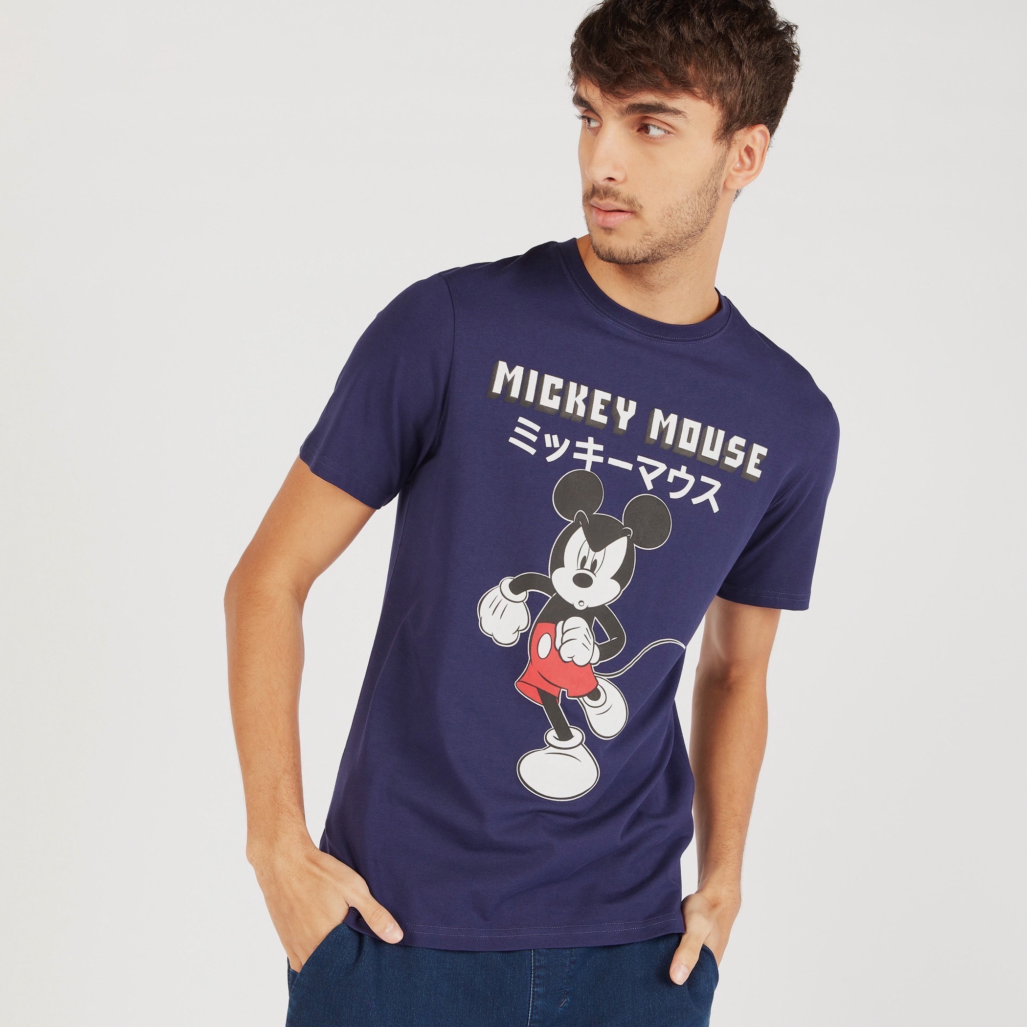 Mickey Mouse Print Crew Neck T-shirt with Short Sleeves-men-clothing-tshirtsandpolos-tshirts-image-1