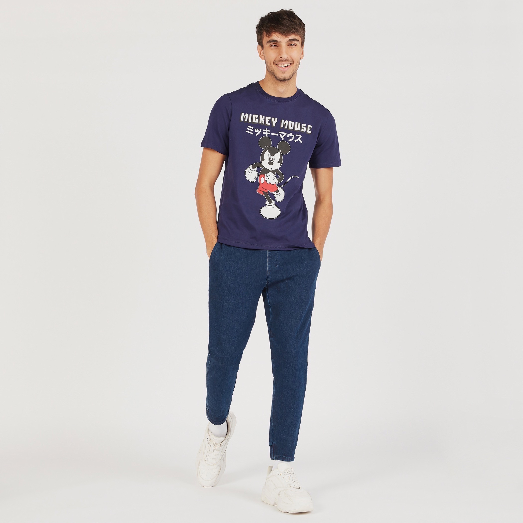 Mickey Mouse Print Crew Neck T-shirt with Short Sleeves-men-clothing-tshirtsandpolos-tshirts-image-2