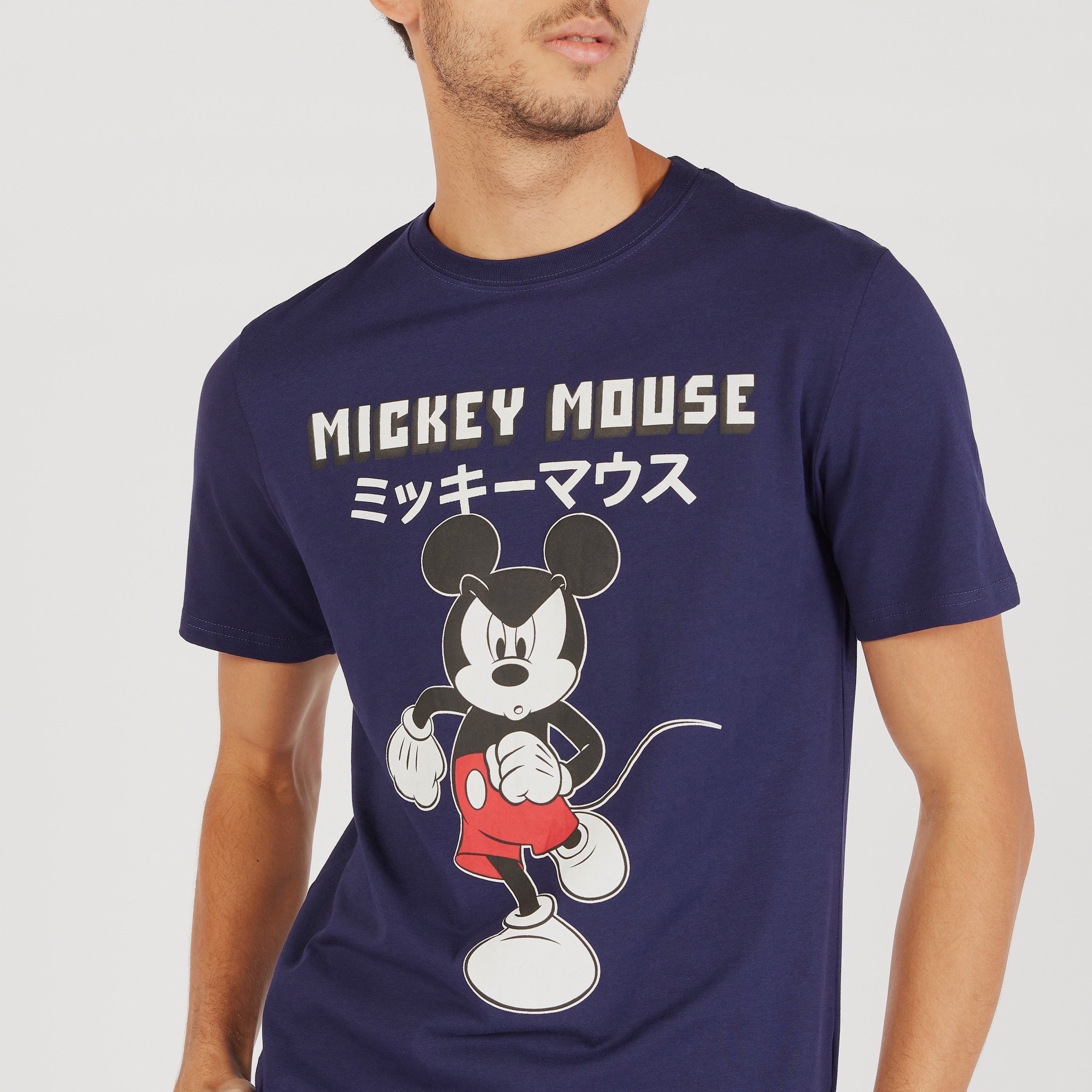 Mickey Mouse Print Crew Neck T-shirt with Short Sleeves-men-clothing-tshirtsandpolos-tshirts-image-3