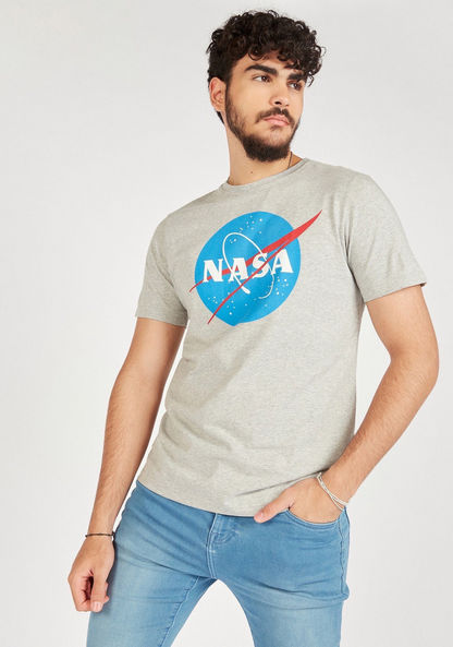 Nasa Print Crew Neck T-shirt with Short Sleeves-T Shirts-image-0