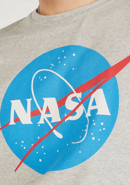 Nasa Print Crew Neck T-shirt with Short Sleeves-T Shirts-image-4