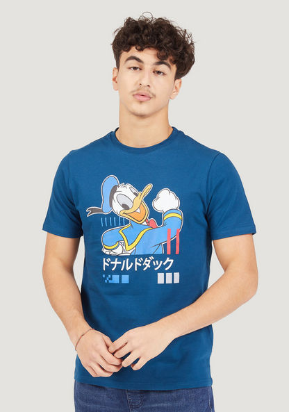 Donald Duck Print Crew Neck T-shirt with Short Sleeves-T Shirts-image-0