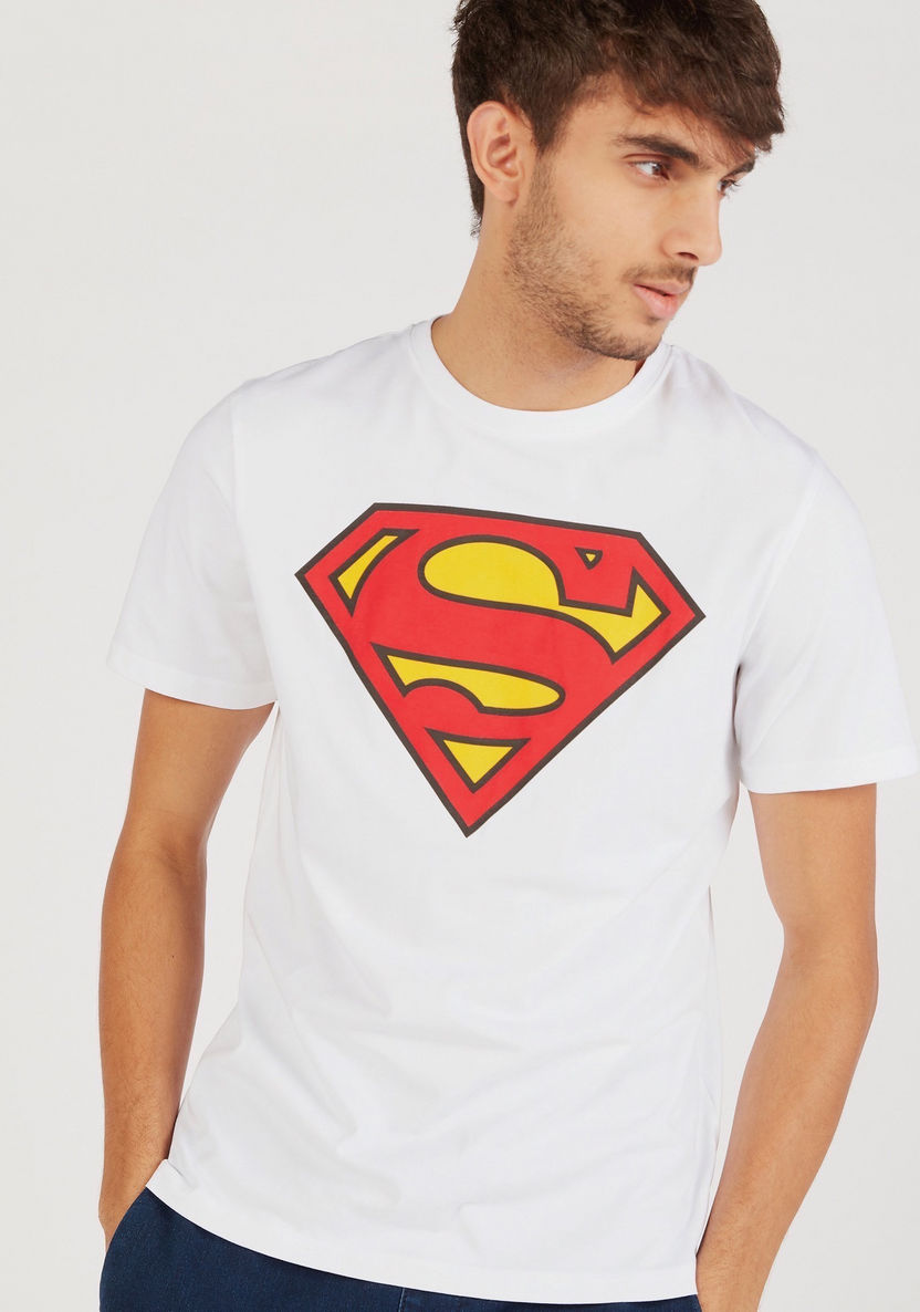 Superman Logo Print Crew Neck T-shirt with Short Sleeves-T Shirts-image-0