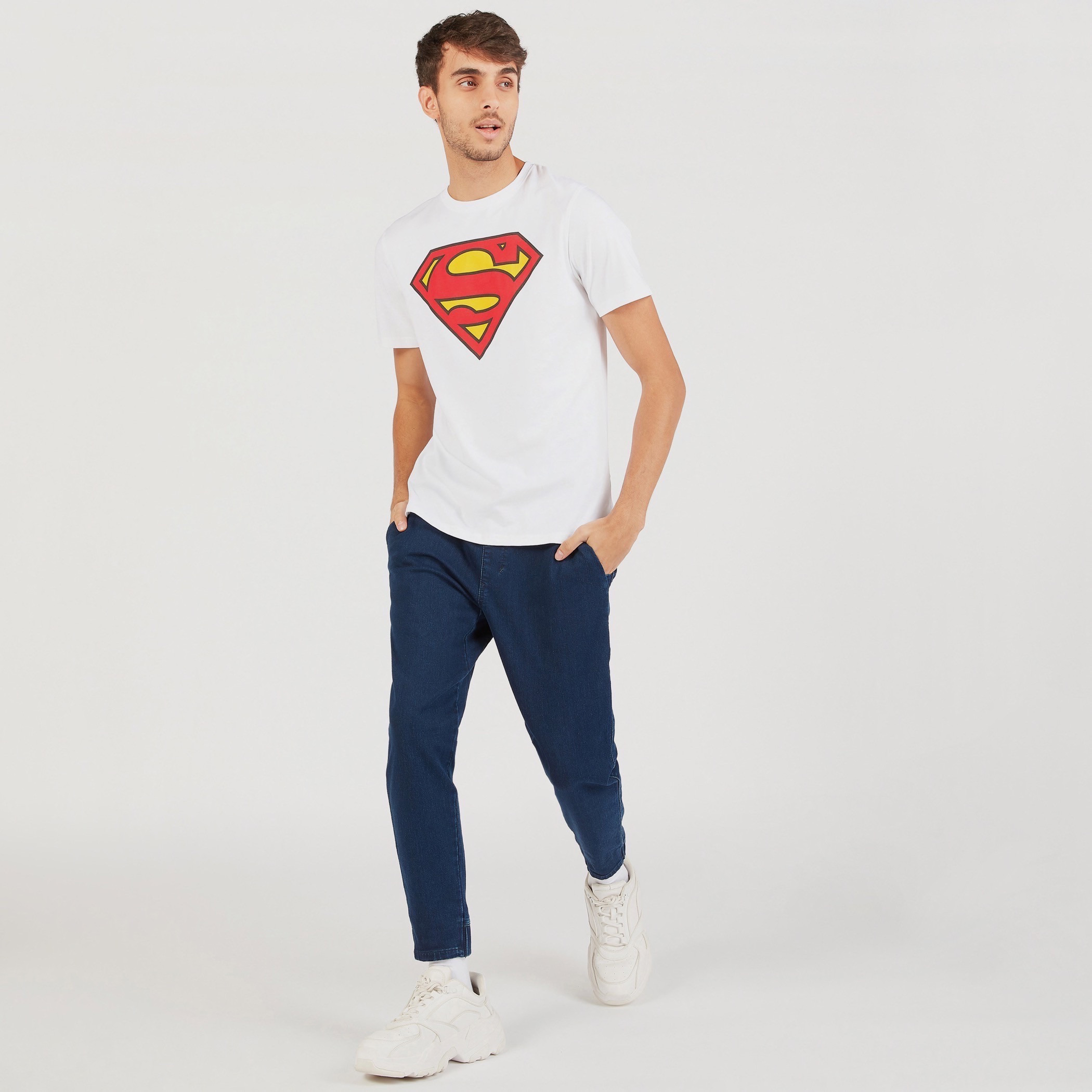 Buy Superman Logo Print Crew Neck T shirt with Short Sleeves