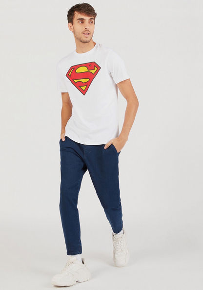Superman Logo Print Crew Neck T-shirt with Short Sleeves-T Shirts-image-1