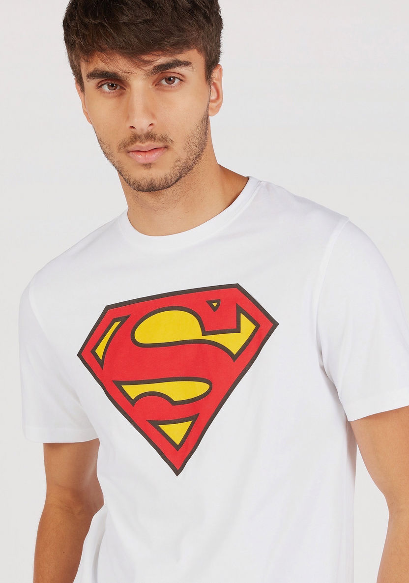 Superman Logo Print Crew Neck T-shirt with Short Sleeves-T Shirts-image-2