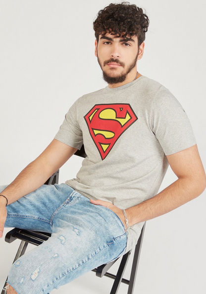 Superman Logo Print Crew Neck T-shirt with Short Sleeves-T Shirts-image-0