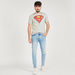 Superman Logo Print Crew Neck T-shirt with Short Sleeves-T Shirts-thumbnailMobile-1
