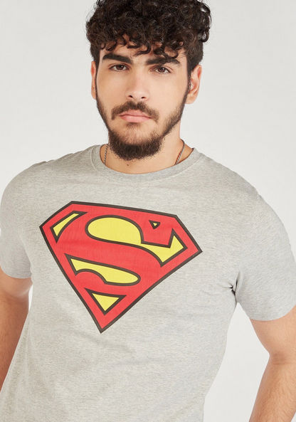 Superman Logo Print Crew Neck T-shirt with Short Sleeves-T Shirts-image-2