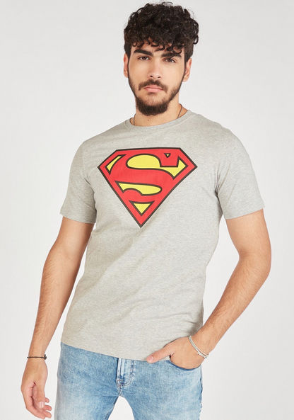 Superman Logo Print Crew Neck T-shirt with Short Sleeves-T Shirts-image-4