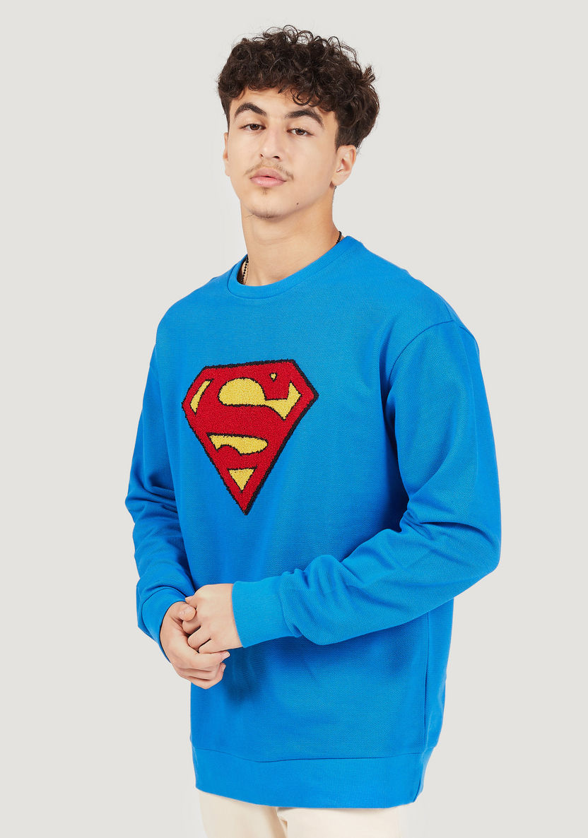 Superman Textured Crew Neck Sweatshirt with Long Sleeves-Sweatshirts-image-0