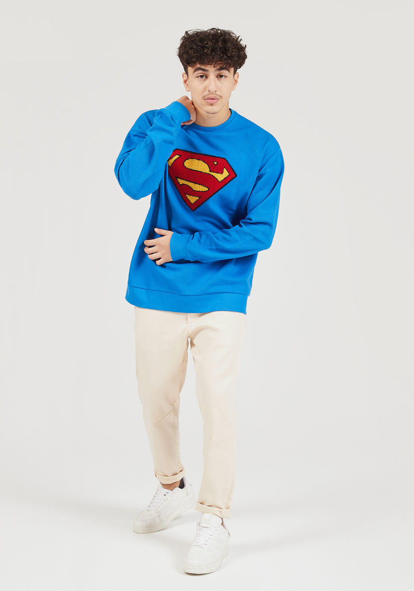 Superman Textured Crew Neck Sweatshirt with Long Sleeves-Sweatshirts-image-1