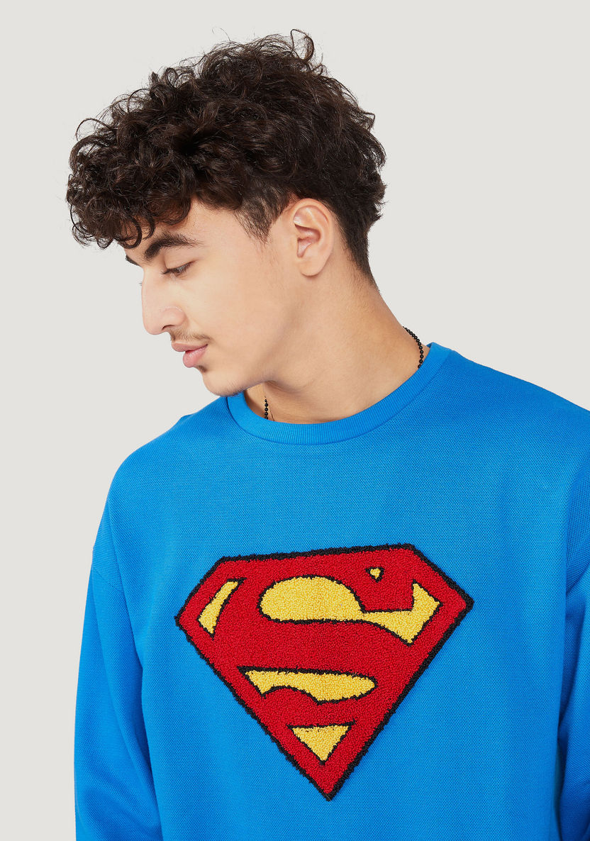 Superman Textured Crew Neck Sweatshirt with Long Sleeves-Sweatshirts-image-2