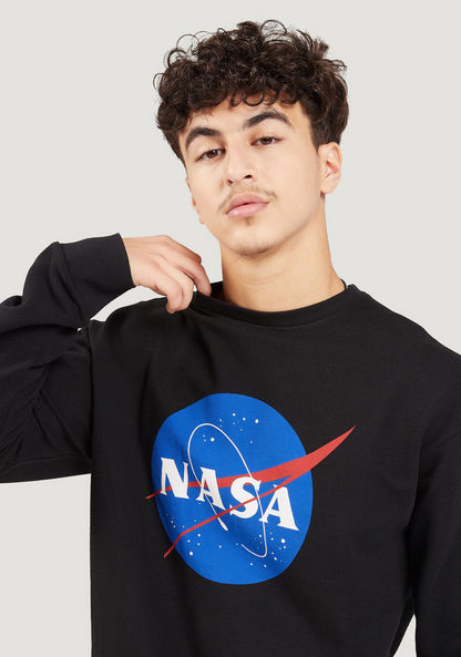 NASA Print Crew Neck Sweatshirt with Long Sleeves-Sweatshirts-image-2