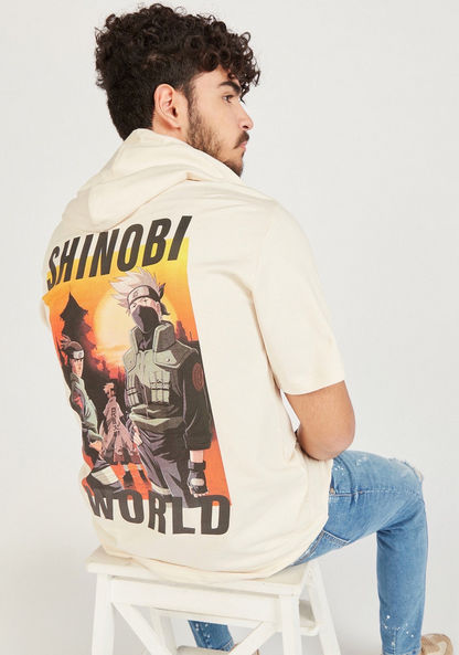 Shinobi World Print Sweatshirt with Hood and Short Sleeves-Sweatshirts-image-0