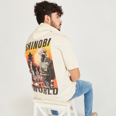 Shinobi World Print Sweatshirt with Hood and Short Sleeves